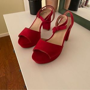 Red strappy open-toed heels
